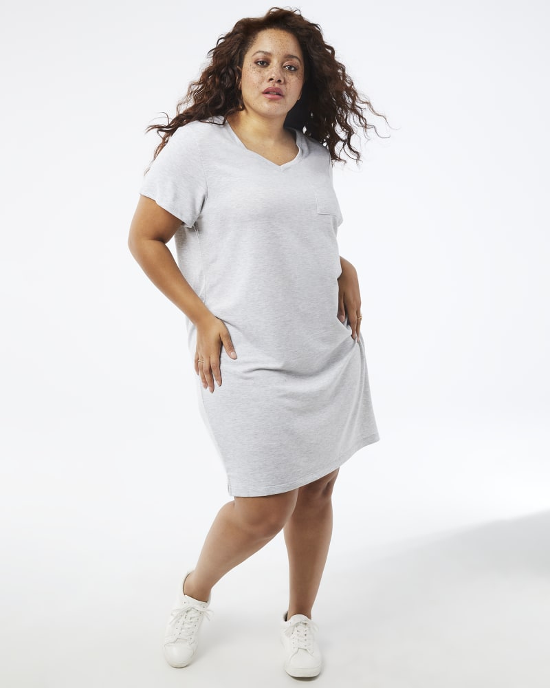 Plus size model with pear body shape wearing Teresa Tee Dress by Marc New York | Dia&Co | dia_product_style_image_id:157508